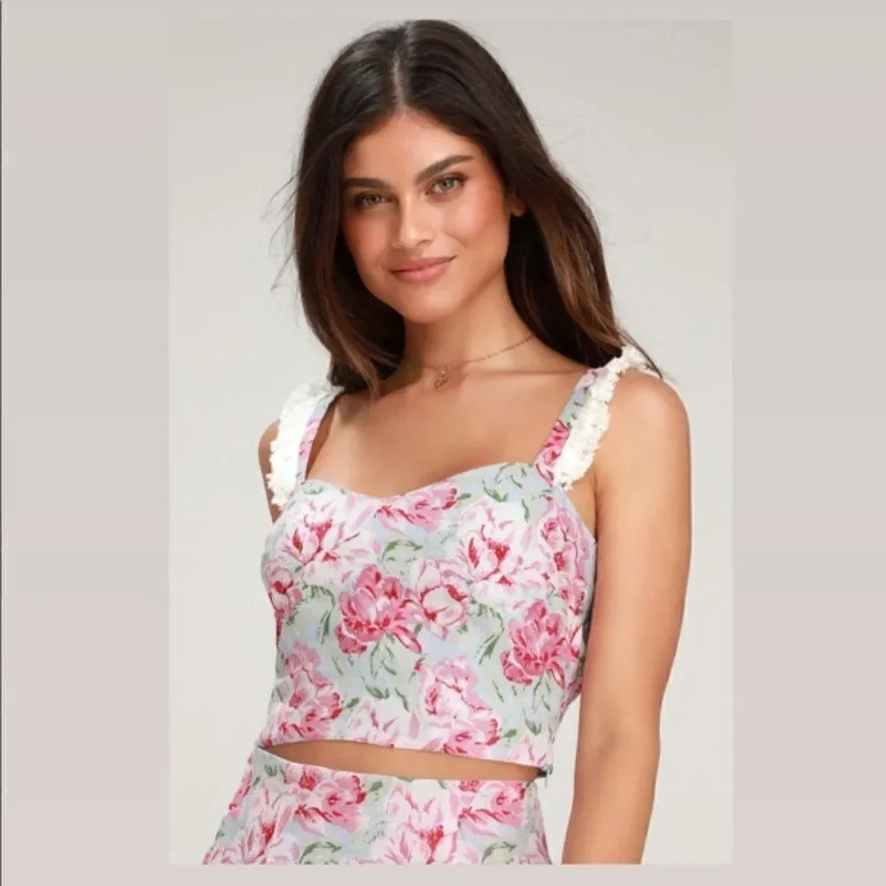 WAYF Tamera Floral Linen Tank Crop Top Sz L NWT - Picture 3 of 13